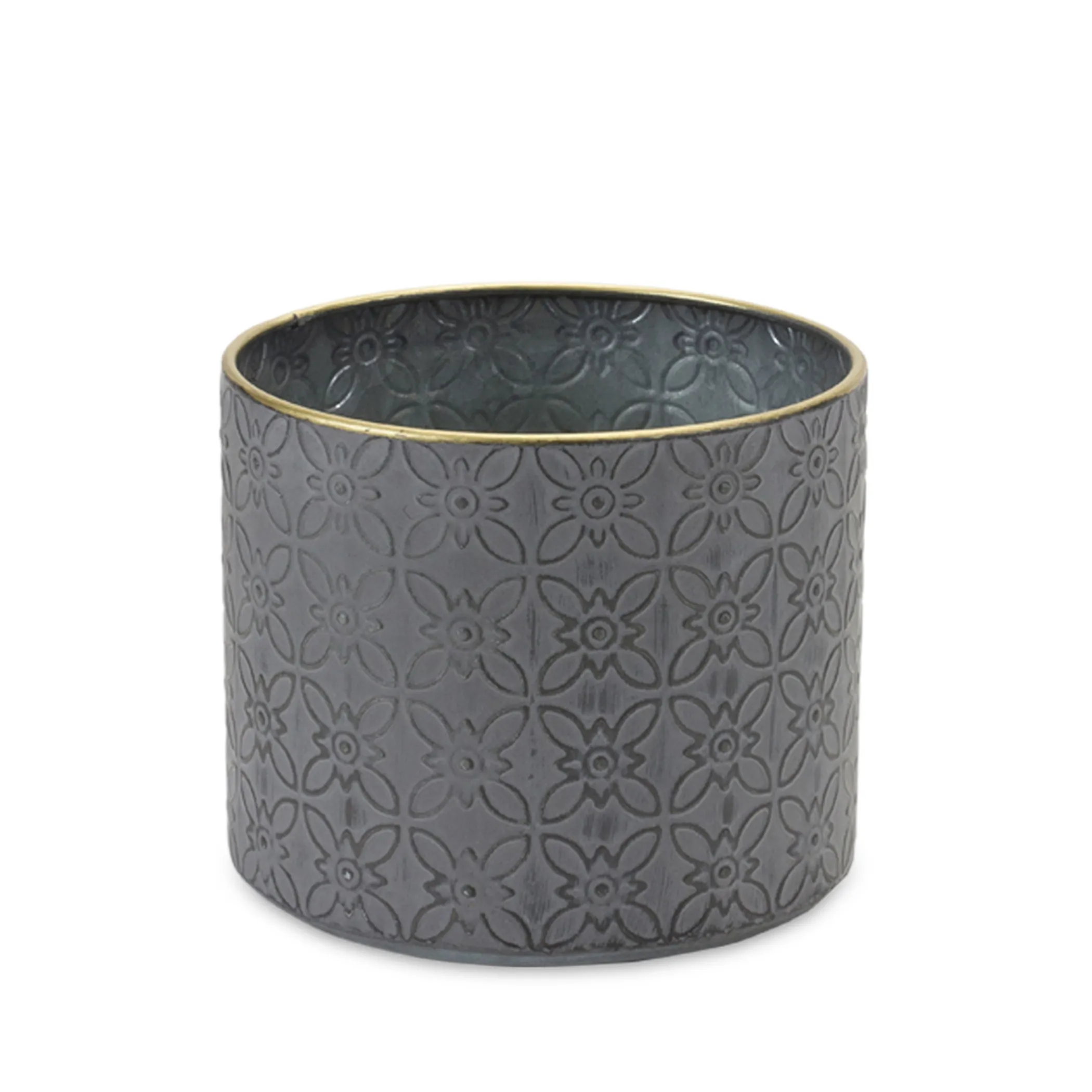 Ornate Geometric Metal Planter set of four — fourth angle