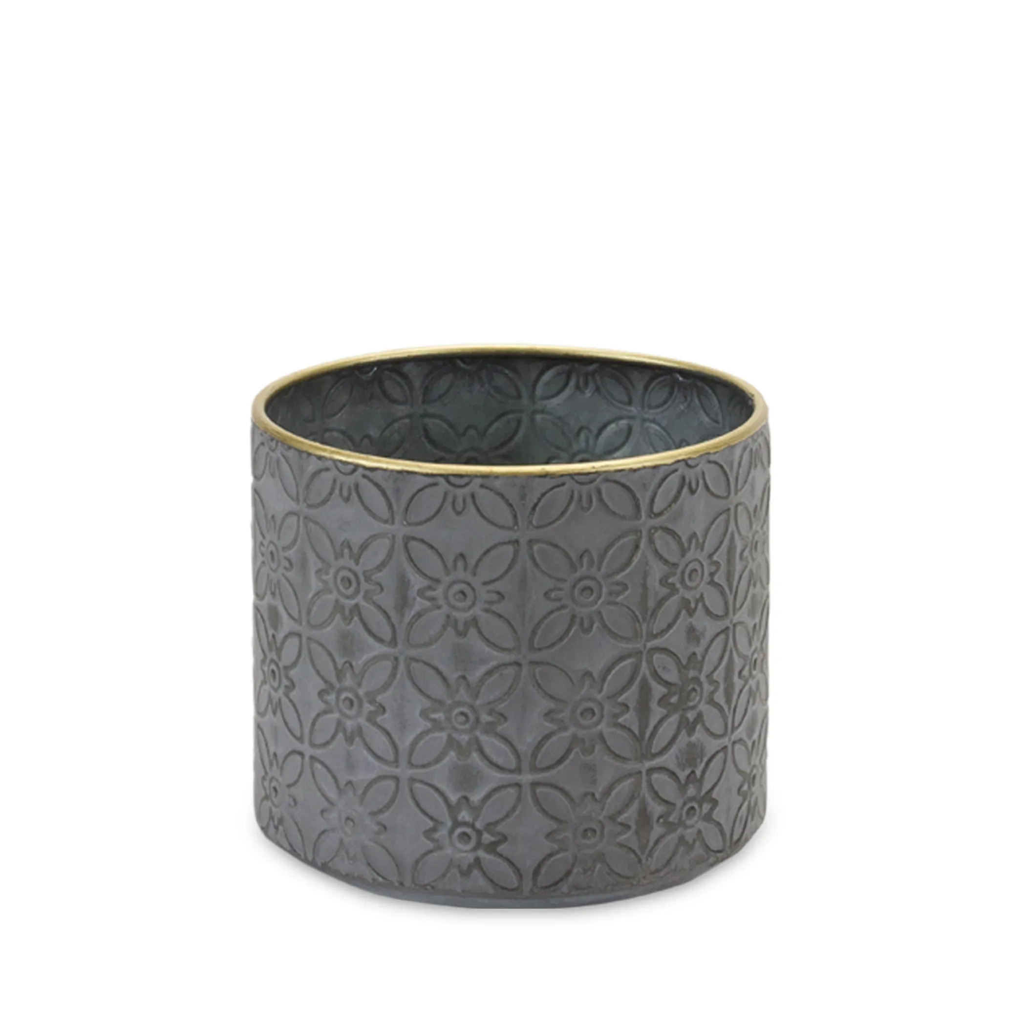 Ornate Geometric Metal Planter set of four — detail view